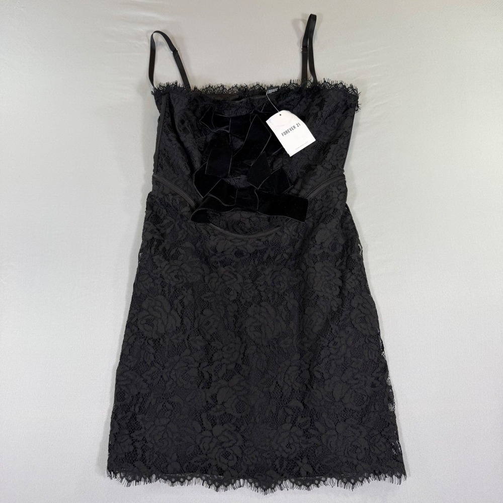 Black Floral Lace Velvet Bow Mini Dress M Romantic Goth Balletcore Y2K Party NEW
